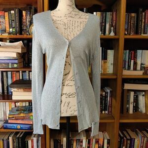 𝅺nicole Miller sparkly silver v neck cardigan size large nwt